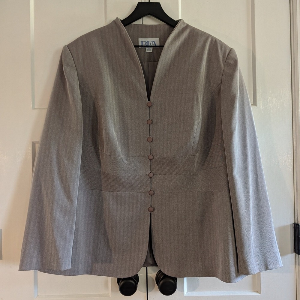 BFA Classics Women's 22W Dusty Mauve Herringbone Collarless Button Blazer Jacket